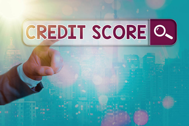 Conceptual hand writing showing Credit Score. Business photo showcasing numerical expression that indicates an individual s is creditworthiness. - 写真・画像