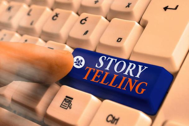 Konceptualny rękopis pokazujący Story Telling. Biznes zdjęcie tekst narracyjny styl wypowiadania sekwencji zdarzeń w porządku. - Zdjęcie, obraz