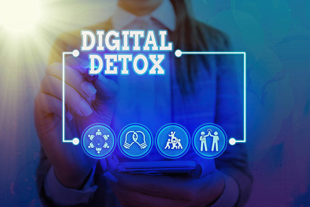 Conceptual hand writing showing Digital Detox. Business photo text Prohibiting the usage of electronic and digital devices. - Photo, Image