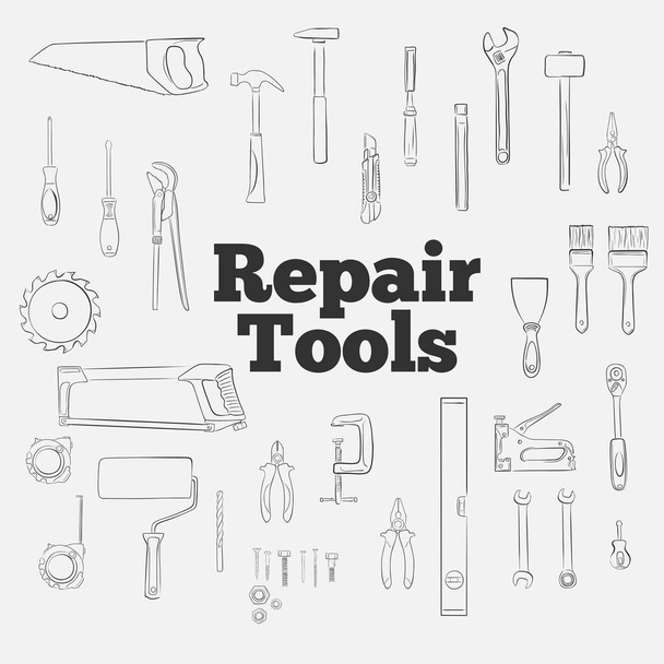 Reparatie tools pictogrammen ingesteld in cartoon stijl. - Vector, afbeelding