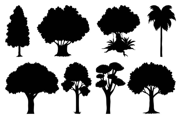 Conjunto de planta y silueta de árbol ilustración - Vector, imagen