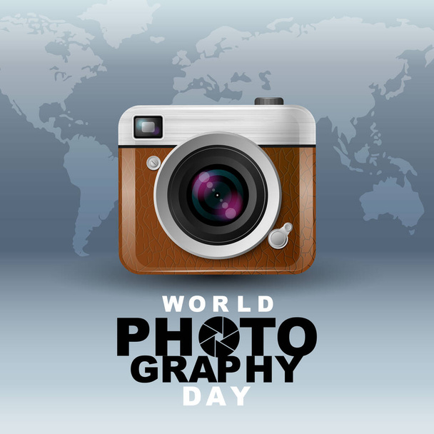 World photography day ,vector, banner template design , logo, Typography, vintage camera, 3D - ベクター画像