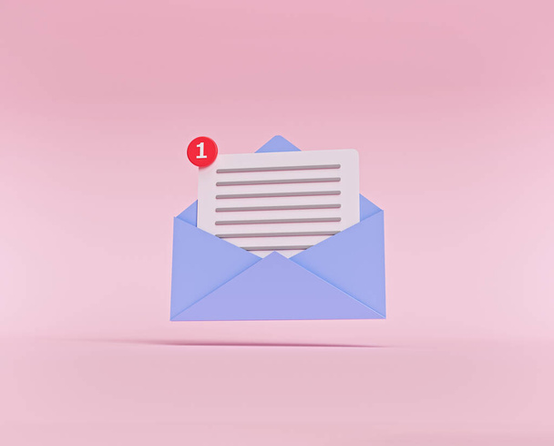 Envelop met brief geïsoleerd op pastelroze achtergrond. nieuwsbrief, E-mail, bericht notificatie concept. modern minimalistisch trendy icoon design. 3d destructie - Foto, afbeelding