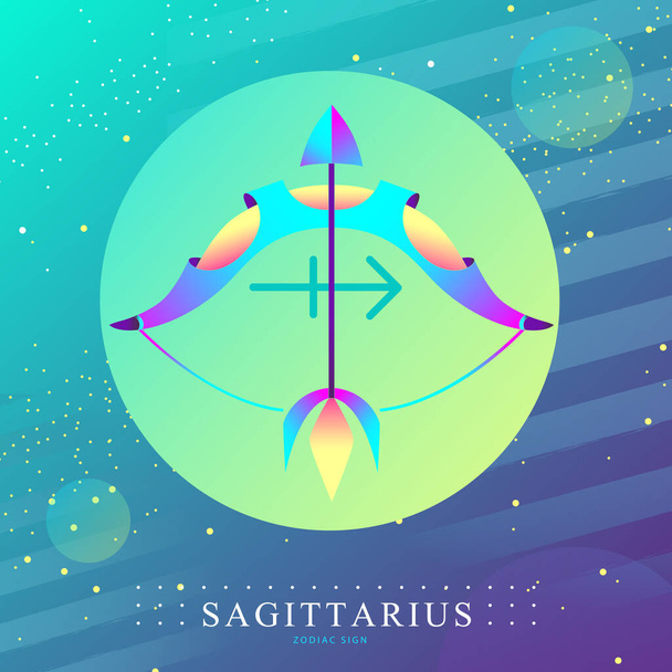 Modern magic witchcraft card with astrology Sagittarius zodiac sign. Bow and arrow illustration - Вектор,изображение