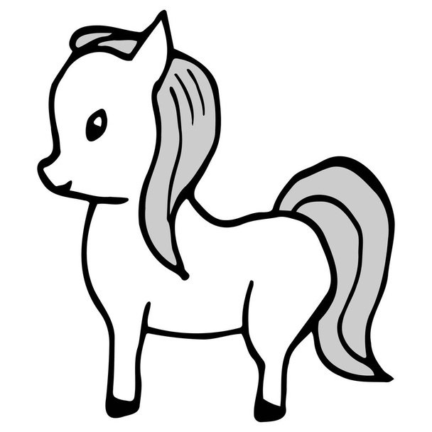 Χειροποίητο άλογο (πόνυ). Κινούμενο χρώμα άλογο περίγραμμα doodle στυλ. Διάνυσμα διάφανη απεικόνιση που απομονώνεται σε λευκό φόντο. Διακόσμηση ευχετήριων καρτών, αφισών, φυλλαδίων, εκτυπώσεων ρούχων. - Διάνυσμα, εικόνα