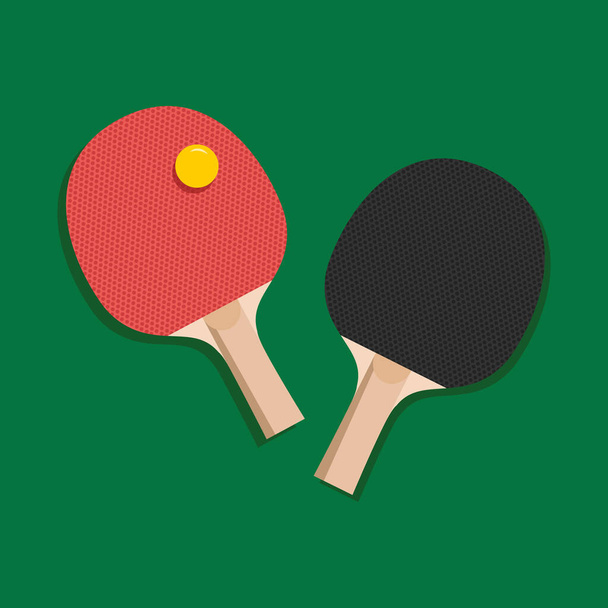Zwei Schläger zum Tischtennisspielen. Isoliert auf grünem Hintergrund - Vektor, Bild