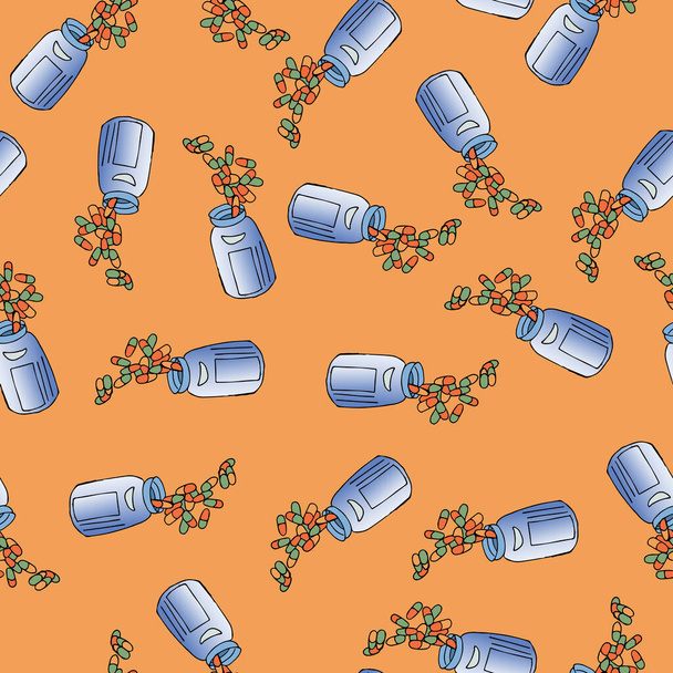 Pattern of pills A medical poster. Orange background. - Vektor, obrázek