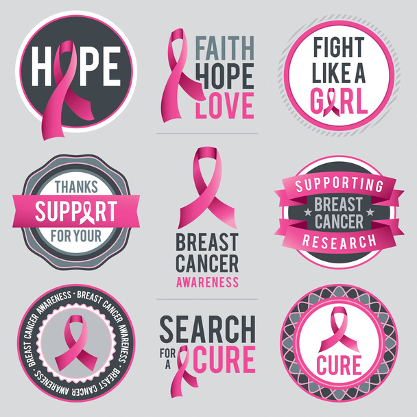 Καρκίνος του μαστού ευαισθητοποίηση κορδέλες και εμβλήματα - Διάνυσμα, εικόνα
