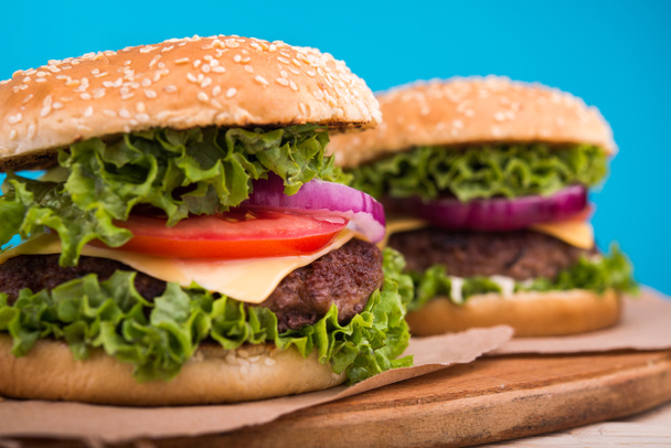big burger with beef. fastfood background. - Photo, image