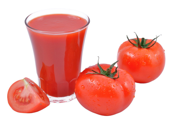 Tomato juice and tomatoes on a white - Foto, Bild