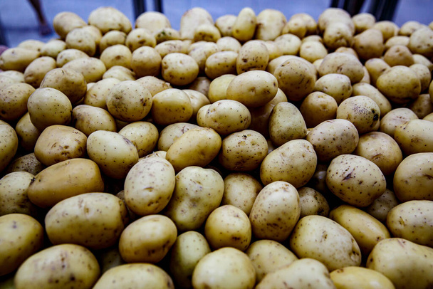 Many young potatoes, side view background - Foto, imagen