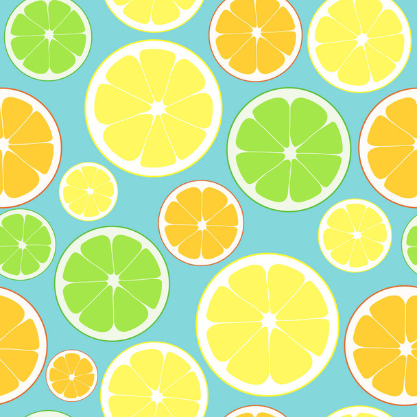 Seamless abstract pattern with hand-drawn colorful citrus fruits - Vector, Imagen