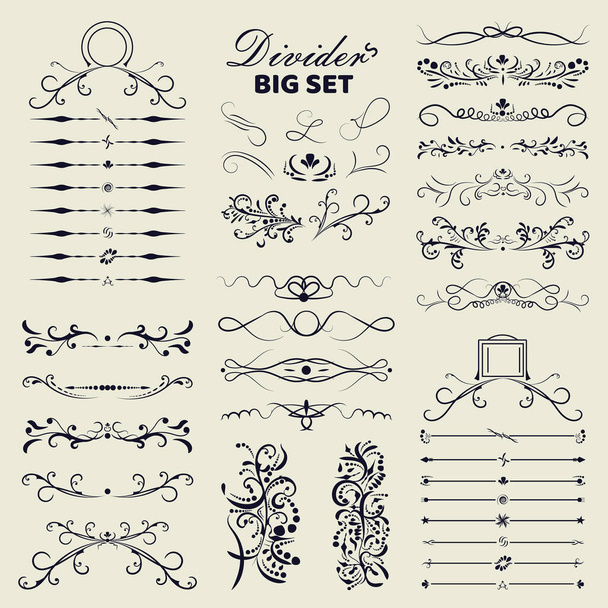 Big set of decorative flourishes hand drawn dividers. Victorian Collection ornate page decor elements banners, frames, dividers, ornaments and patterns. Calligraphy swirl design elements. Jpeg - Photo, Image