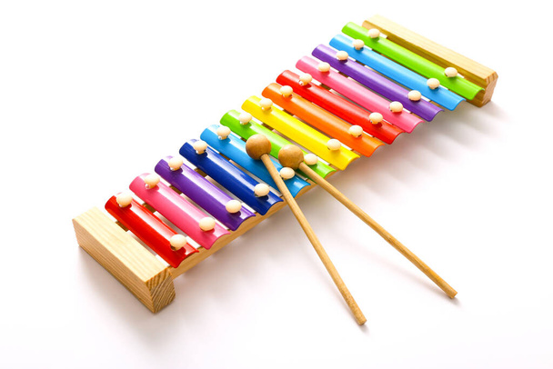 Colorful Xylophone With Mallets On A White Background Stock