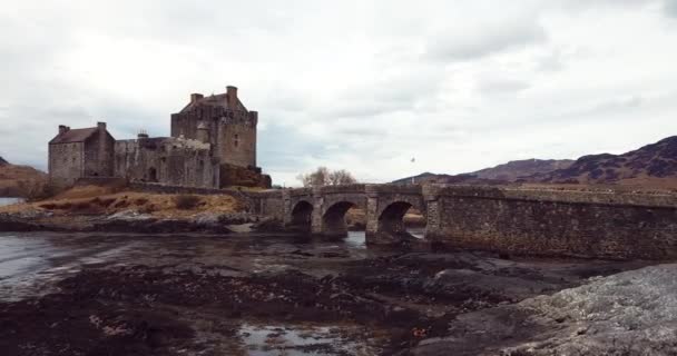 Scotland, United Kingdom - March 03, 2020: 4k Aerial Footage of the Eilean Donan Medieval Castle in the Autumn  - Footage, Video