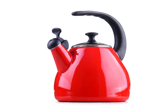 Traditional stainless steel stovetop kettle with whistle isolated on white background - Fotoğraf, Görsel