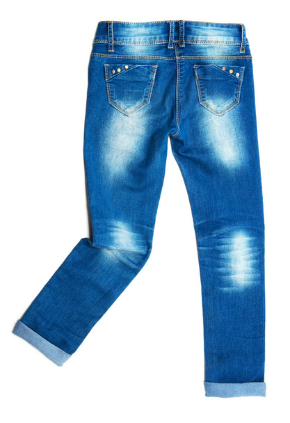 Niebieskie dżinsy odizolowane na biało - Zdjęcie, obraz