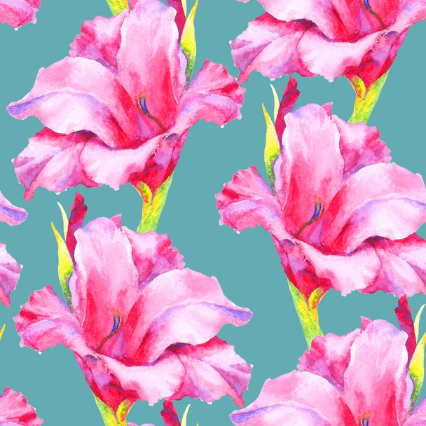 Watercolor hand paint pink flower, seamless pattern for textile, wallpaper, background. - Φωτογραφία, εικόνα