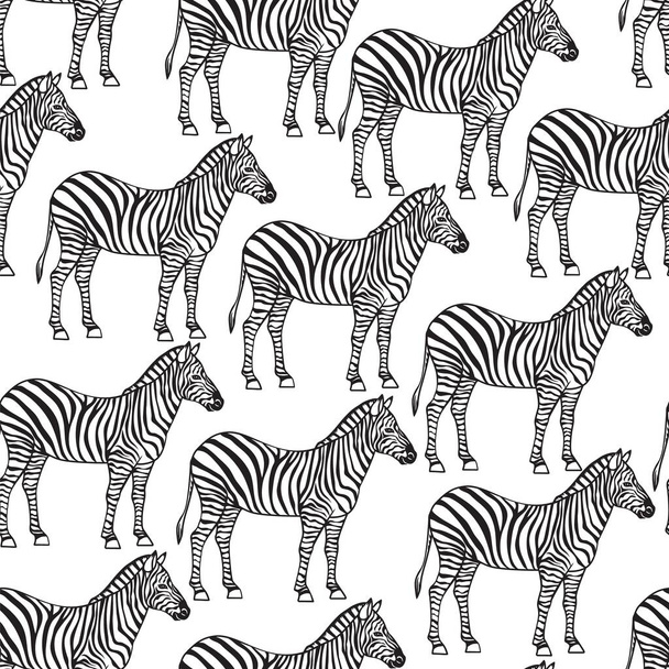 Zebra seamless pattern. Monohrome black isolated animal background. - Vector, Image