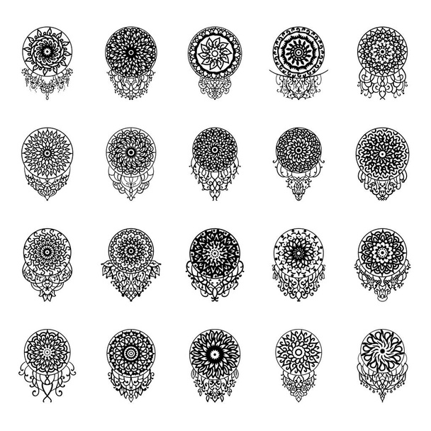 Ozdobné bezešvé etnické mandaly černobílý vzor. Květinové pozadí lze použít pro vzorové výplně - textil - tkaniny - obaly - dlaždice vzor - povrchové textury - omalovánky pro dospělé a děti - Vektor, obrázek