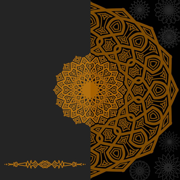 Vintage oro abstracto Mandala Line Art patrón de encaje. sobre fondo negro. Tarjeta de felicitación, invitación. Patrón de terapia
. - Foto, Imagen