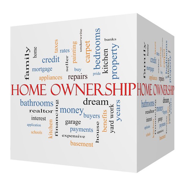Home Ownership 3D Cube Word Cloud Concept on a Blackboard - Photo, Image