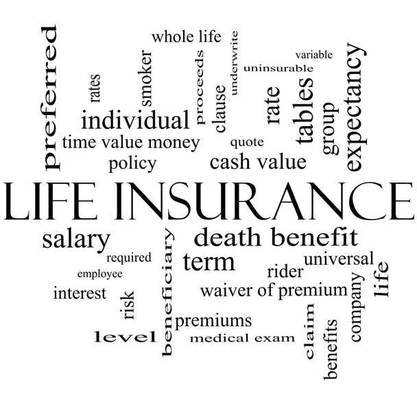 Life Insurance Word Cloud Concept in black and white - Photo, Image