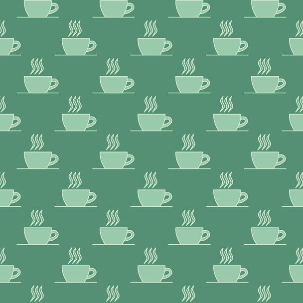 Płynny wzór wektora z prostą ikoną filiżanki herbaty. Wzór żywności ilustracja plakatu, baner, tkanina. - Wektor, obraz