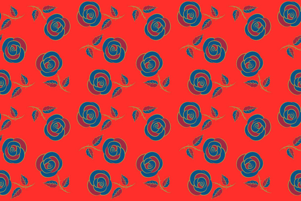 Винтажные акварельные розы. Ручной рисунок в красном, оранжевом и синем цветах
. - Фото, изображение