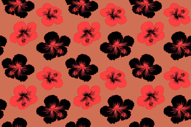 Seamless floral background. Seamless pattern of stylized floral motif, hole, spots, hibiscus, doodles on colored background. Hand drawn. - Fotó, kép