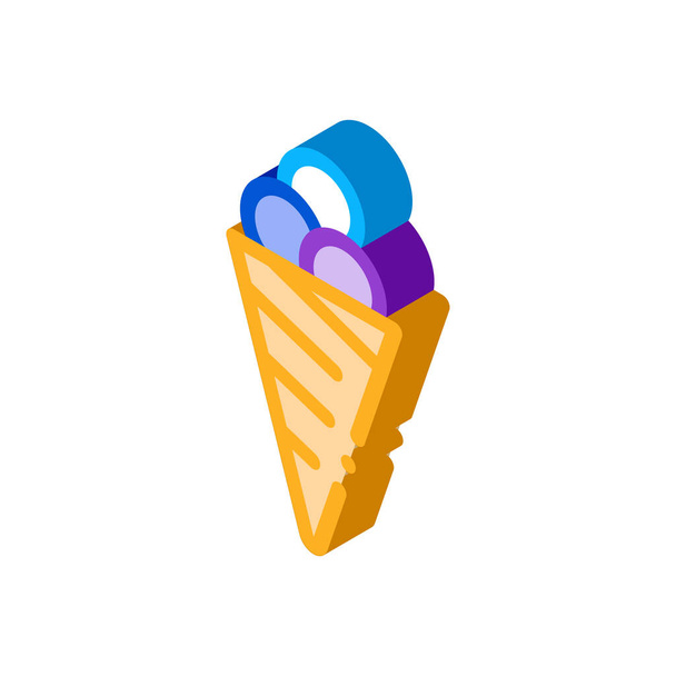 balls of ice cream in waffle cone isometric icon vector illustration - Vector, Image