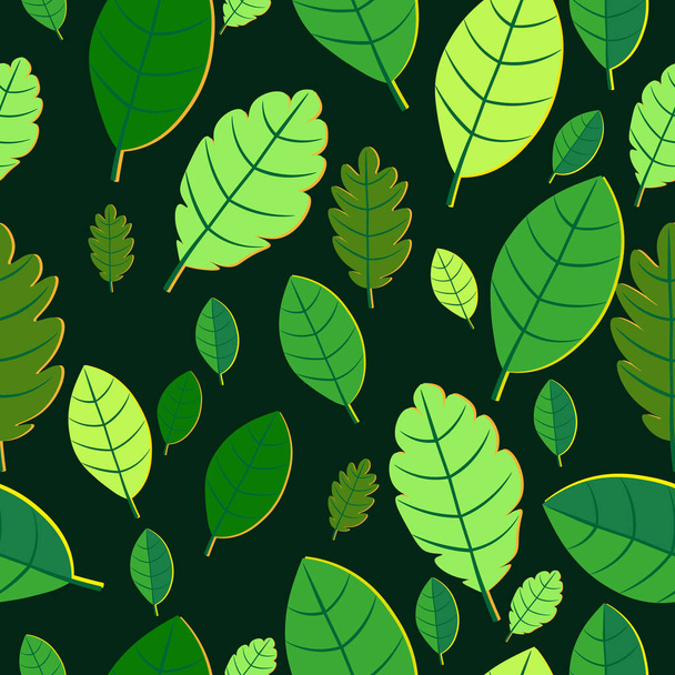 様式化された木の葉を持つシームレスなベクトルパターン - ベクター画像