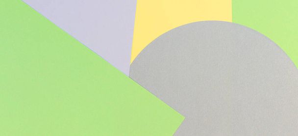 抽象的な色の紙の質感の背景。パステルグリーン、ライトブルー、イエローカラーの最小限の幾何学形状とライン - 写真・画像