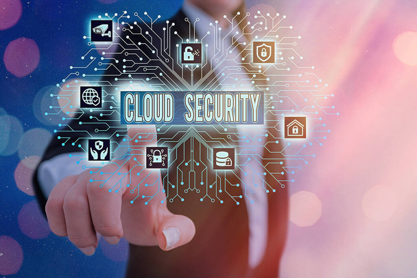 Escribir una nota que muestra Cloud Security. Exposición de fotos de negocios Imponer un sistema seguro de datos existentes en Internet
. - Foto, Imagen