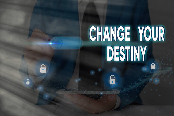 Text sign showing Change Your Destiny. Conceptual photo choosing the right actions to manipulate predetermined events. - Photo, Image