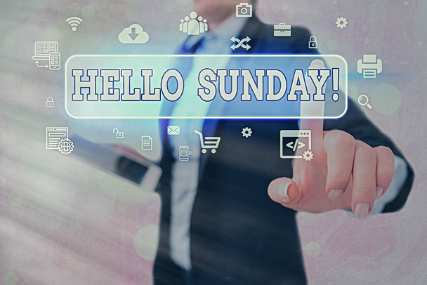Conceptual hand writing showing Hello Sunday. Business photo showcasing inspired positive greeting for having a happy weekend. - Photo, Image
