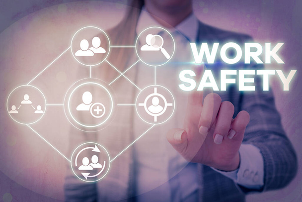 Szövegírás munkahelyi biztonság. A vállalkozások által a munkavállalók egészségének védelme érdekében alkalmazott megelőző intézkedések üzleti koncepciója. - Fotó, kép