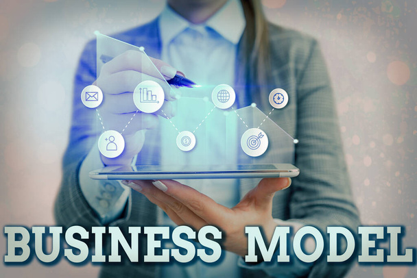 Schreiben Notiz zeigt Geschäftsmodell. Geschäftsfoto zeigt Modell, wie ein Unternehmen arbeitet, um mehr Gewinn zu erwirtschaften. - Foto, Bild