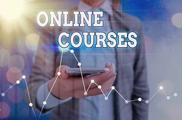 Text sign showing Online Courses. Conceptual photo earning an education that is conducted over the Internet. - Photo, Image
