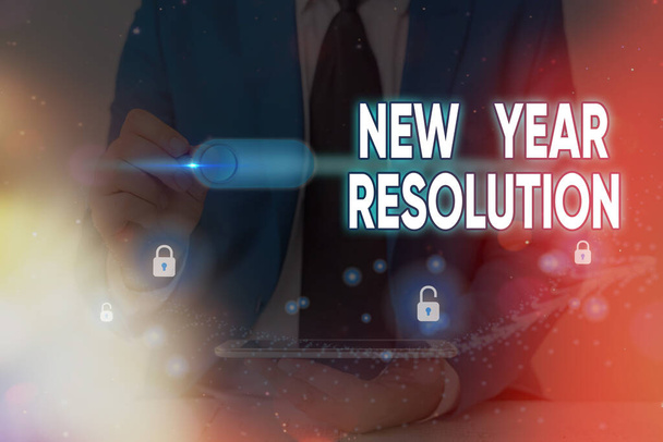 Signe texte montrant la résolution du Nouvel An. Liste de photos conceptuelles des objectifs et du changement avec détermination
. - Photo, image