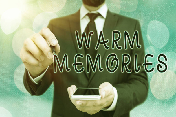 Handwriting text Warm Memories. Concept meaning reminiscing the unforgettable collection of past events. - Photo, Image