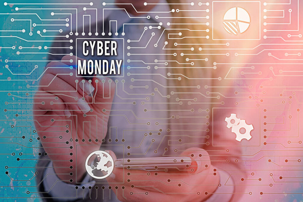 Text sign showing Cyber Monday. Conceptual photo a day where ecommerce websites offer a special deal for buyers. - Photo, Image