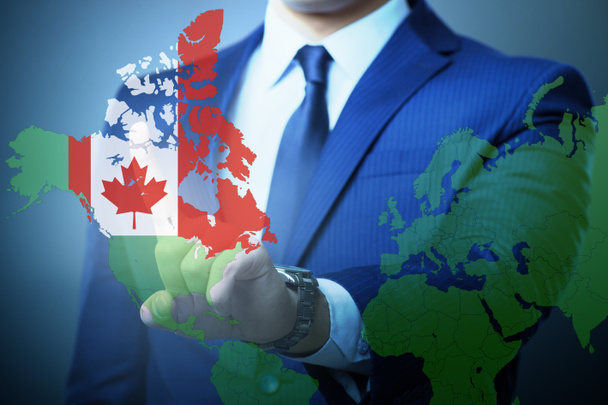 Concepto de inmigración a Canadá con botón virtual presionando - Foto, imagen