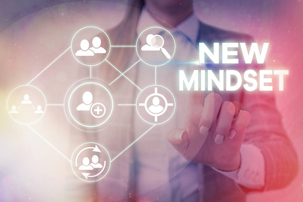 Текст слова New Mindset. Бизнес-концепция для свежих мыслей и убеждений - это ум
. - Фото, изображение