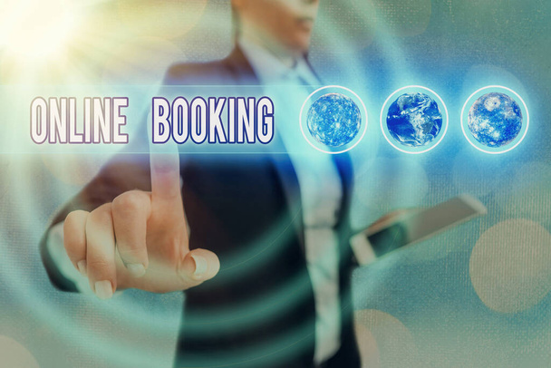 Word σύνταξη κειμένου Online Booking. Business concept for allows consumers to reserve for activity through the website Στοιχεία αυτής της εικόνας παρέχονται από NASA. - Φωτογραφία, εικόνα
