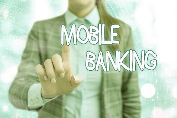 Écriture manuscrite de texte Mobile Banking. Concept signifiant créer des transactions financières avec l'utilisation d'un smartphone
. - Photo, image