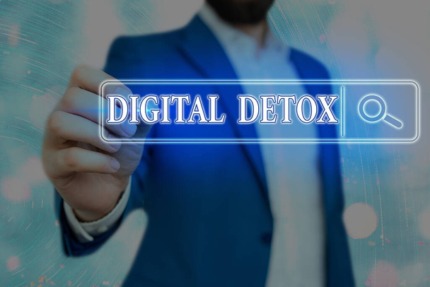 Texto de escritura de palabras Digital Detox. Concepto de negocio para prohibir el uso de dispositivos electrónicos y digitales
. - Foto, Imagen