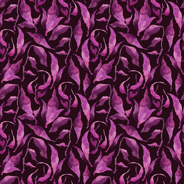 Hand painted watercolor violet leaves seamless floral pattern background. twig and leaves seamless watercolor leaf pattern for fabric, wallpapers, gift wrapping paper, scrapbooking. - Photo, image