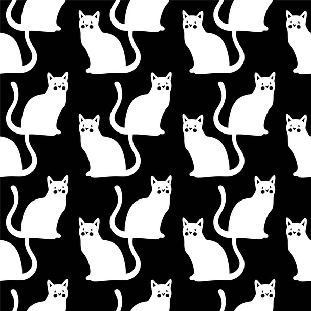 Seamless pattern with cute kittens. Creative childish texture. Vector black and white Illustration. - Vector, afbeelding