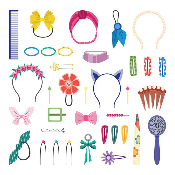 Girly hair accessories, isolated set of cute hairstyle decorations - Vektor, kép